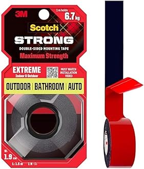 Scotch Extreme Double Sided Tape by 3M, 1M Holds 6.7Kg, Works On Uneven Surfaces, Weather Resistant, Works On Indoor, Outdoor, Auto Interior Surfaces, (L: 1.5m, W: 19mm), Black