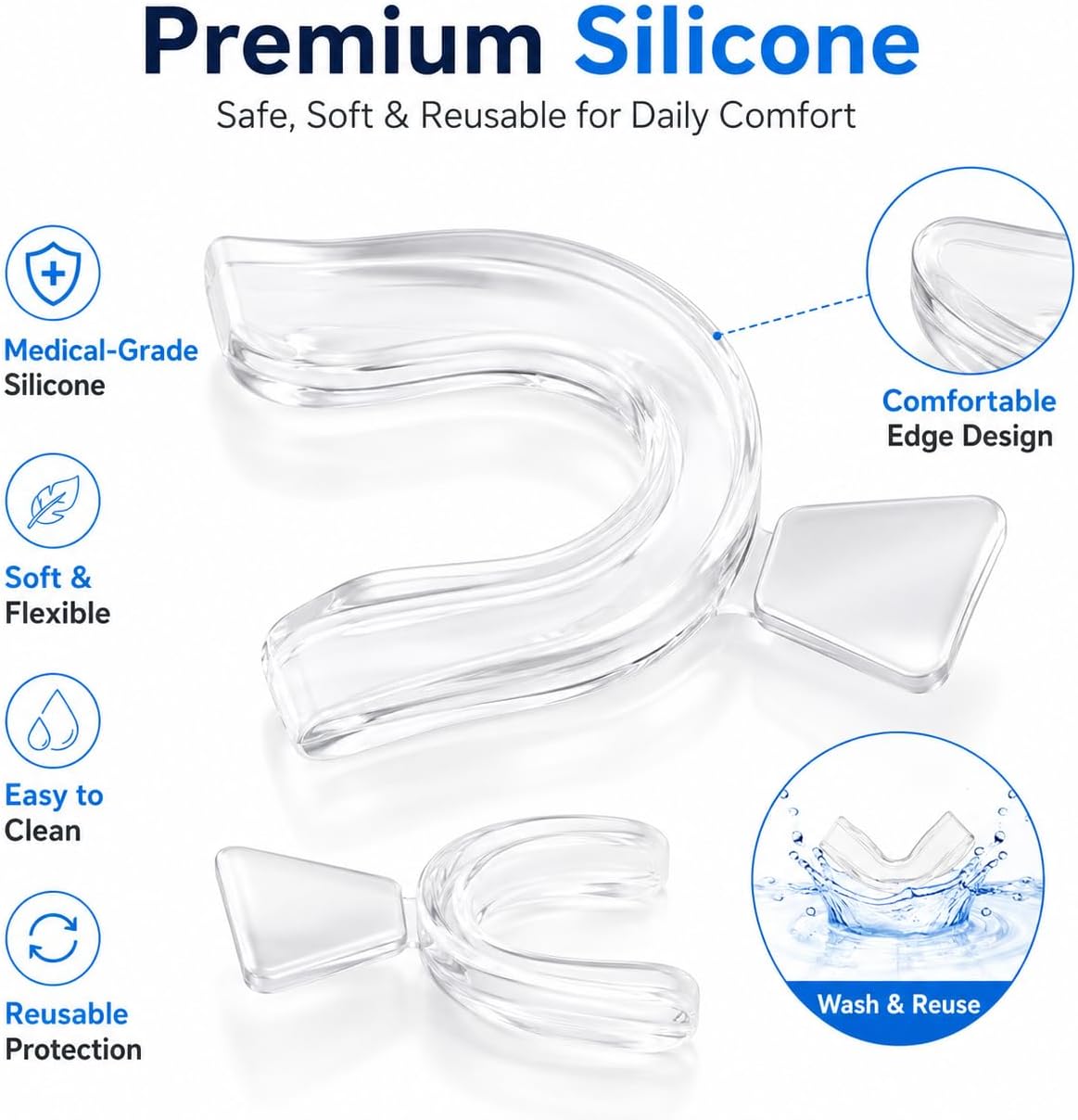 4Pcs Medical-Grade Silicone Night Guard for Teeth Grinding and Bruxism, Transparent Dental Guard for Sleep, Sports and Custom Fit Protection, Reusable Mouth Guard