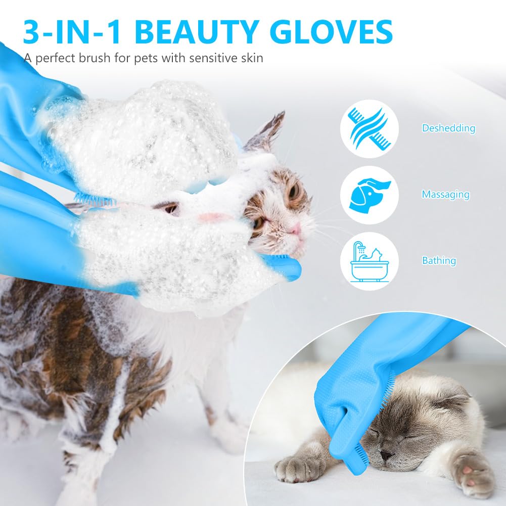 AMFUN Dog Washing Gloves, Dog Bathing Grooming Gloves, Silicone Cleaning Gloves Multifunction, Anti Slip Massaging Gloves for Dogs and Cats, Blue - Image 4