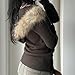 KMBANGI Women Fur Trim Crop Hoodies Zip Up Y2k Long Sleeve Cropped Sweatshirt Zipper Furry Hooded Jacket with Pockets (Knitted Brown,S)