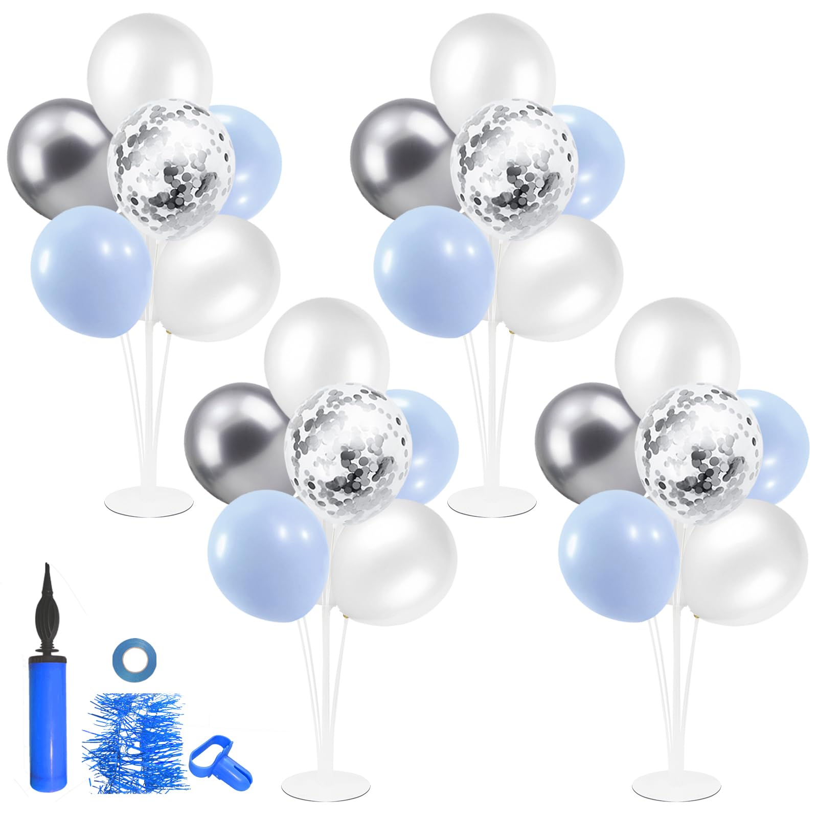 ZJDHPTY 4Set Light Blue Silver Balloon Stand Table Centerpieces Party Decor