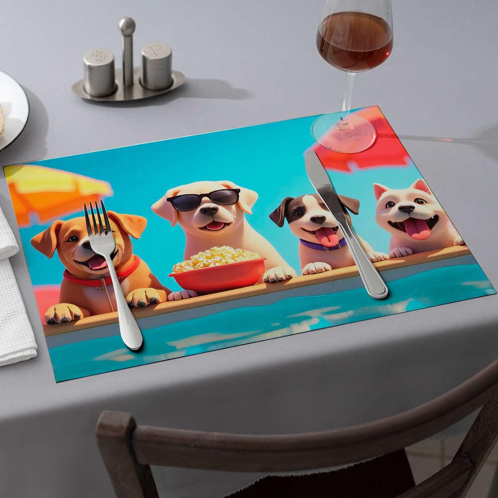 Décorations de table de Pâques : lot de 6 sets imprimés chiens