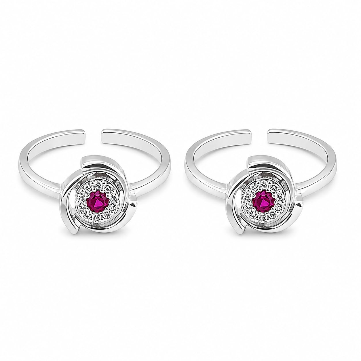 sahiba gems 925 Sterling Silver Designer Toe Rings for Women | One Ruby Zircon Cz Band Bichiya | Pair of 2 | Lightweight & Skin Friendly I Not Turn Black-picture-33