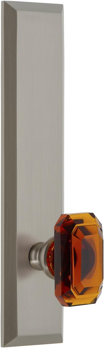 Grandeur 836438 Hardware Fifth Avenue Tall Plate Baguette Amber Knob, Single Dummy, Satin Nickel