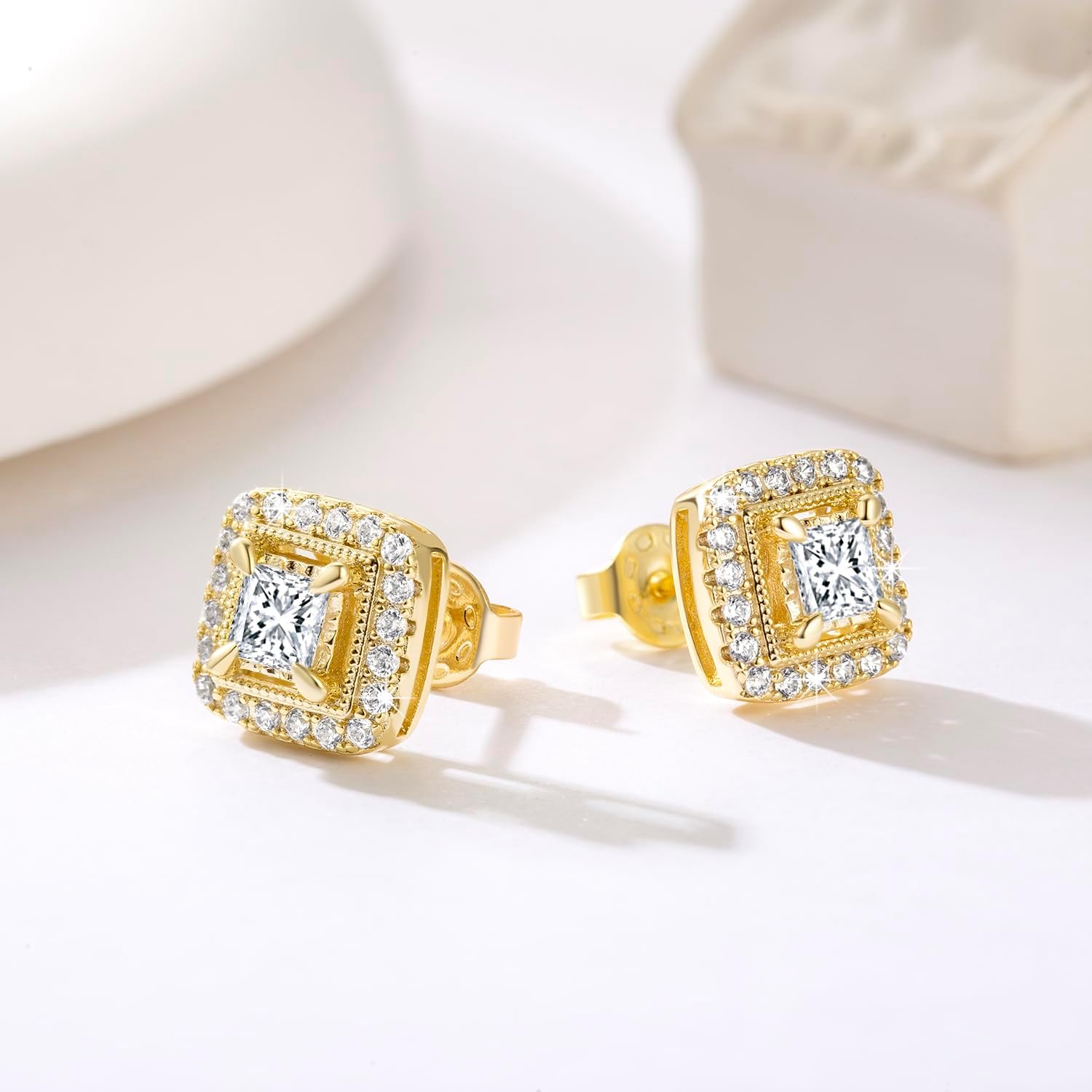 Gold Stud Earrings for Women 14K Gold Earrings Studs Hypoallergenic Small Stud Earring for Women with Cubic Zirconia Gems 10.4MM - Image 4