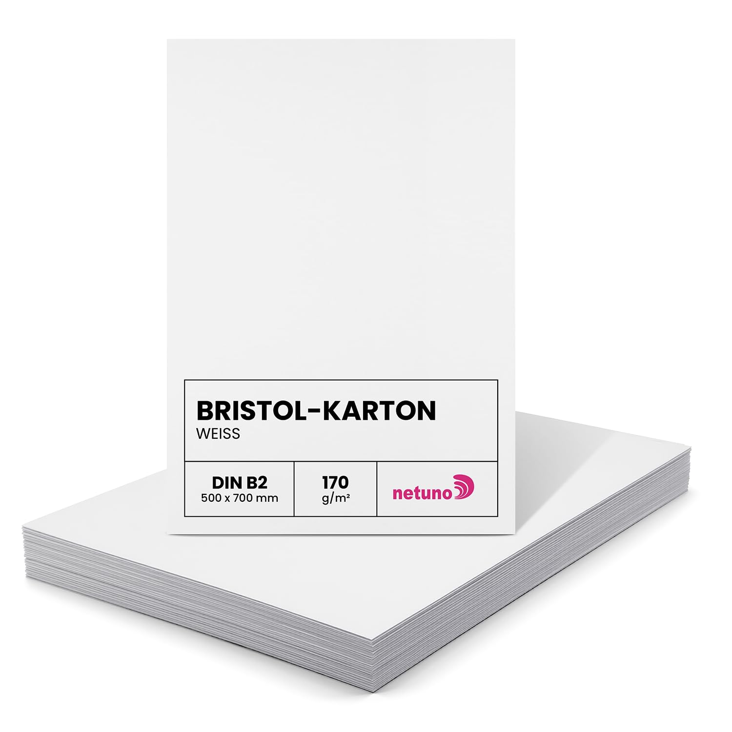 Netuno 25 arkuszy papieru Bristol biały DIN B2 50 x 70 cm 170g karton fotograficzny karton malarski, mocny biały papier do rysowania, majsterkowania, malowania, DIY, papier do majsterkowania duży
