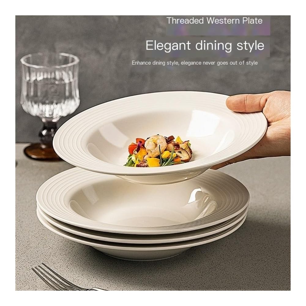 Set di 2 piatti piani in ceramica per servire insalata, pasta e piatti principali, elegante design bianco per cene eleganti