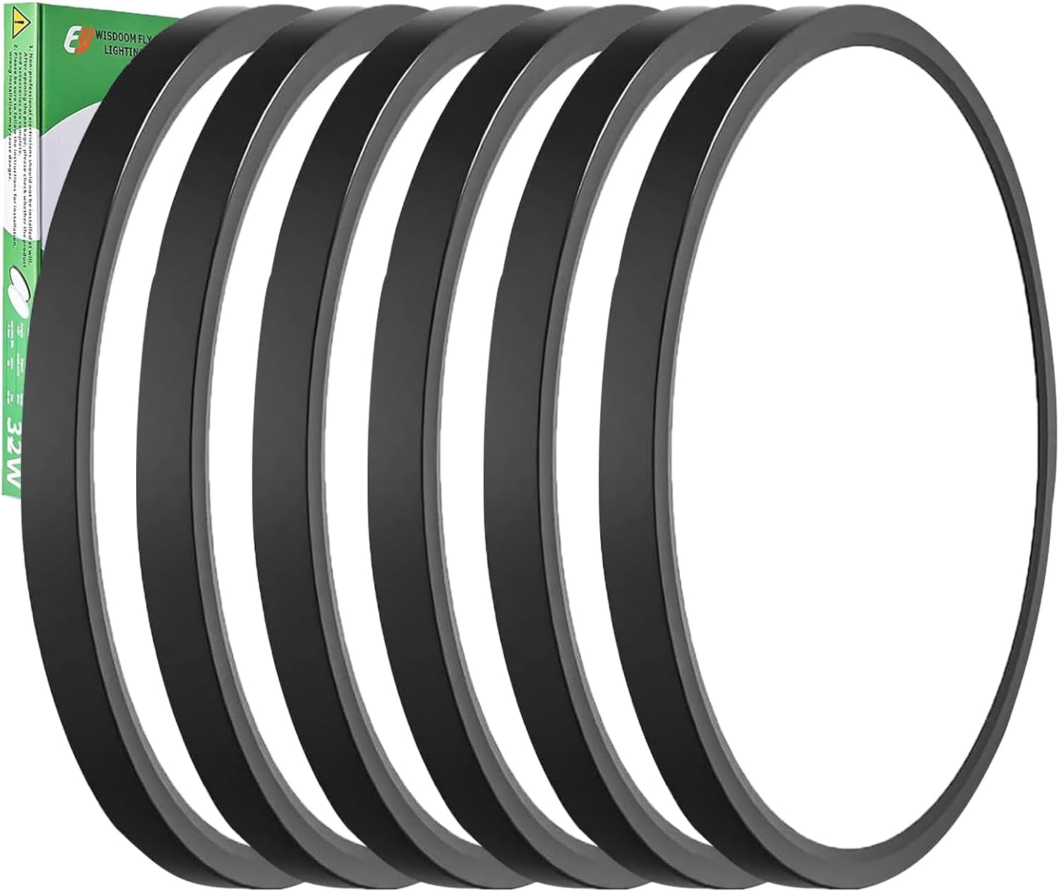 6PK 15.8 Inch LED Flush Mount Ceiling Light Black, 32W, 3480LM, 3000K/4000K/6000K CCT Selectable, Round Flat Panel Light Low Profile Ceiling Light Fitures for Hallway, Kitchen, Bedroom, Laundry Room