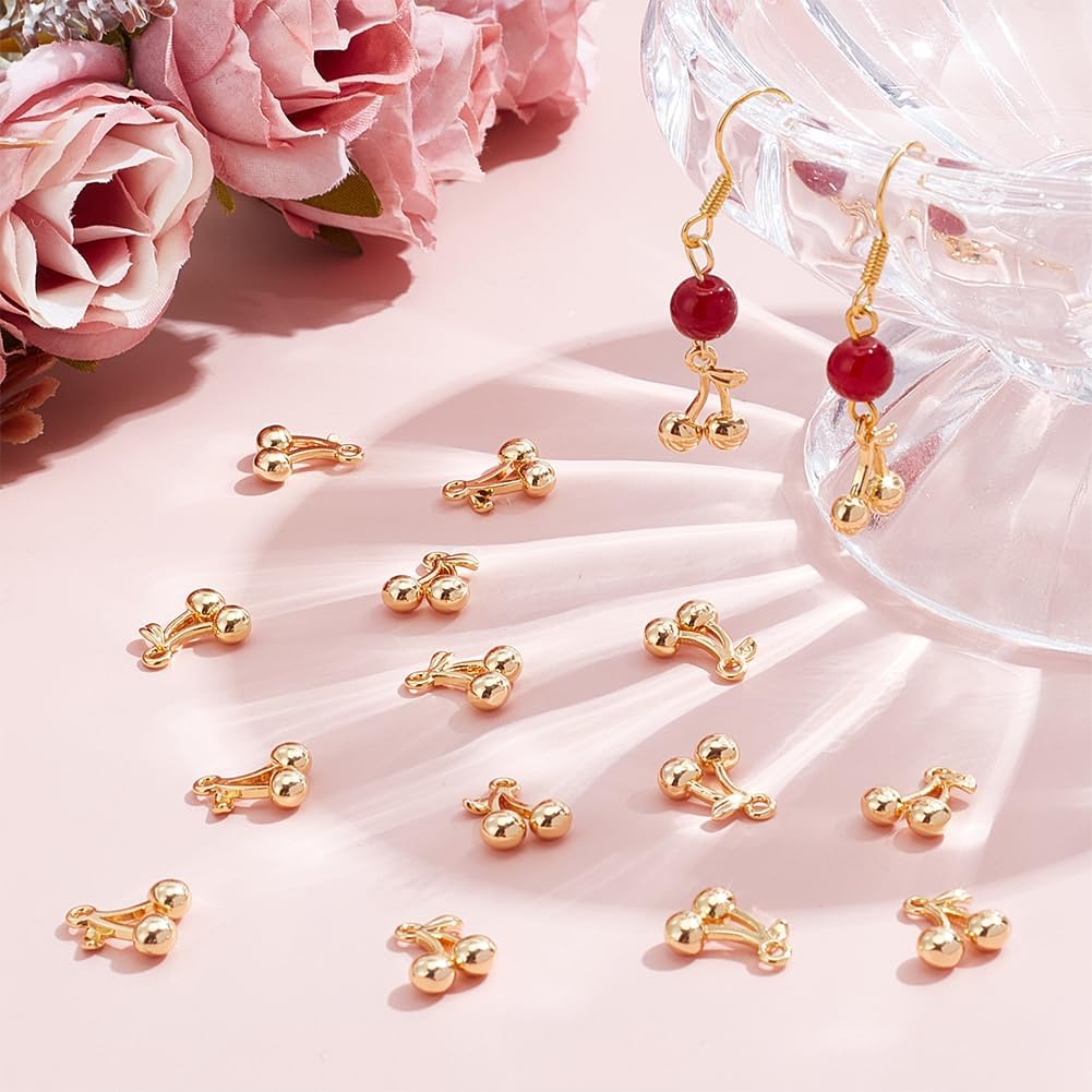 UNICRAFTALE 16Pcs Real 18K Gold Plated Cherry Charms Fruit Dangle Charms Metal Food Pendants Necklace Making DIY Charm for Bracelet Earring Jewelry Making Accessories - Image 2