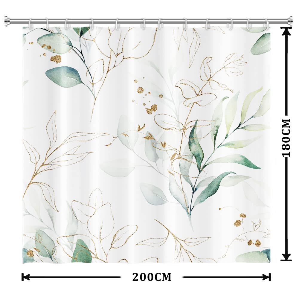 Uiiooazy Cortina de Ducha de Hoja Eucalipto, Cortinas de Ducha Verde Oro Abstracto Planta Cortinas de Baño Antimoho Impermeable Lavable Tejido de Poliéster Cortina Ducha con Ganchos 90x180cm — view 254