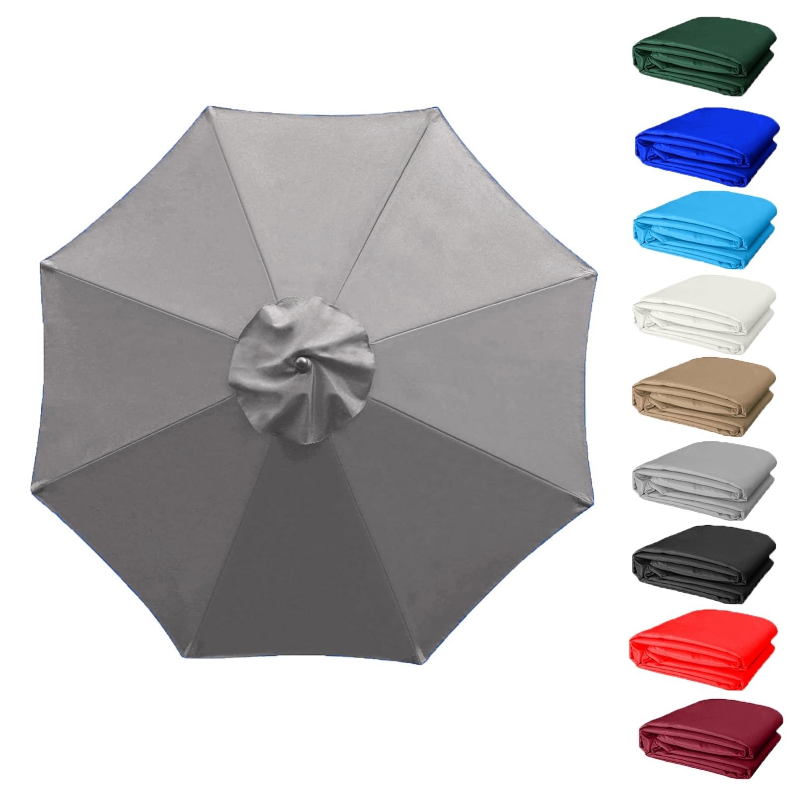 QIQVIV Umbrella Replacement Cloth 6 Arms/8 Arms Replacement Parasol Canopy, Garden Parasol Canopy Cover Replacement Parasol Fabric Cover, 200/270/300cm Canopy(Grey,(8Rib) 3.0m/118in)