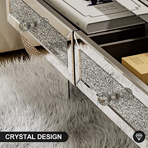Ikifly Mirrored Coffee Table With 2 Crystal Drawers, Glass Rectangle End Table Coffee Tea Table For Living Room Bedroom #TOP6