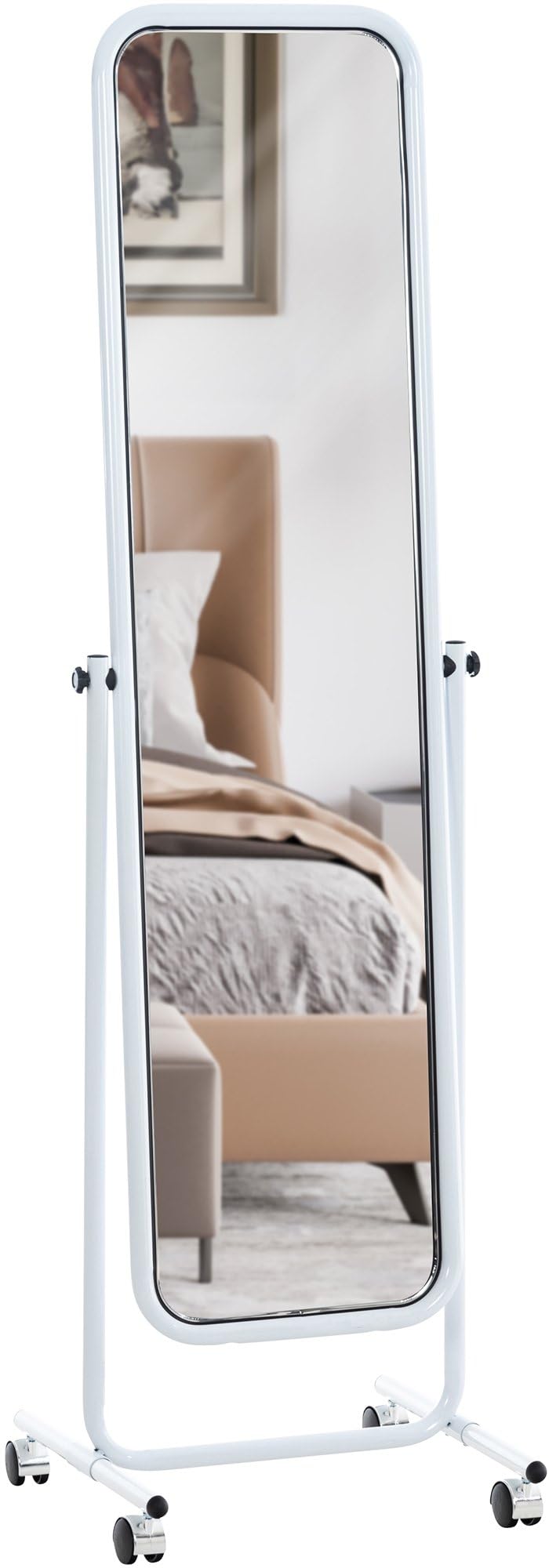 CLP Espejo De Pie Medusa Eckig Ajustable En Inclinación & con Ruedas I Espejo De Cuerpo Entero Metálico & Moderno, Color:Blanco