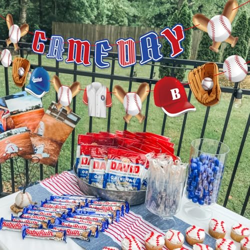 Image of Pre-Strung Baseball Party Decorations with Concessions and Game Day Banners, Happy Birthday Baseball Party Supplies