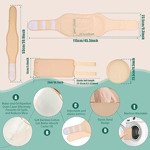 Miniatura 7 de Paquete de 6 piezas de aceite de ricino para cintura, cuello, pecho, pierna, brazo, rodillas, codos, tobillos, aceite de ricino reutilizable y