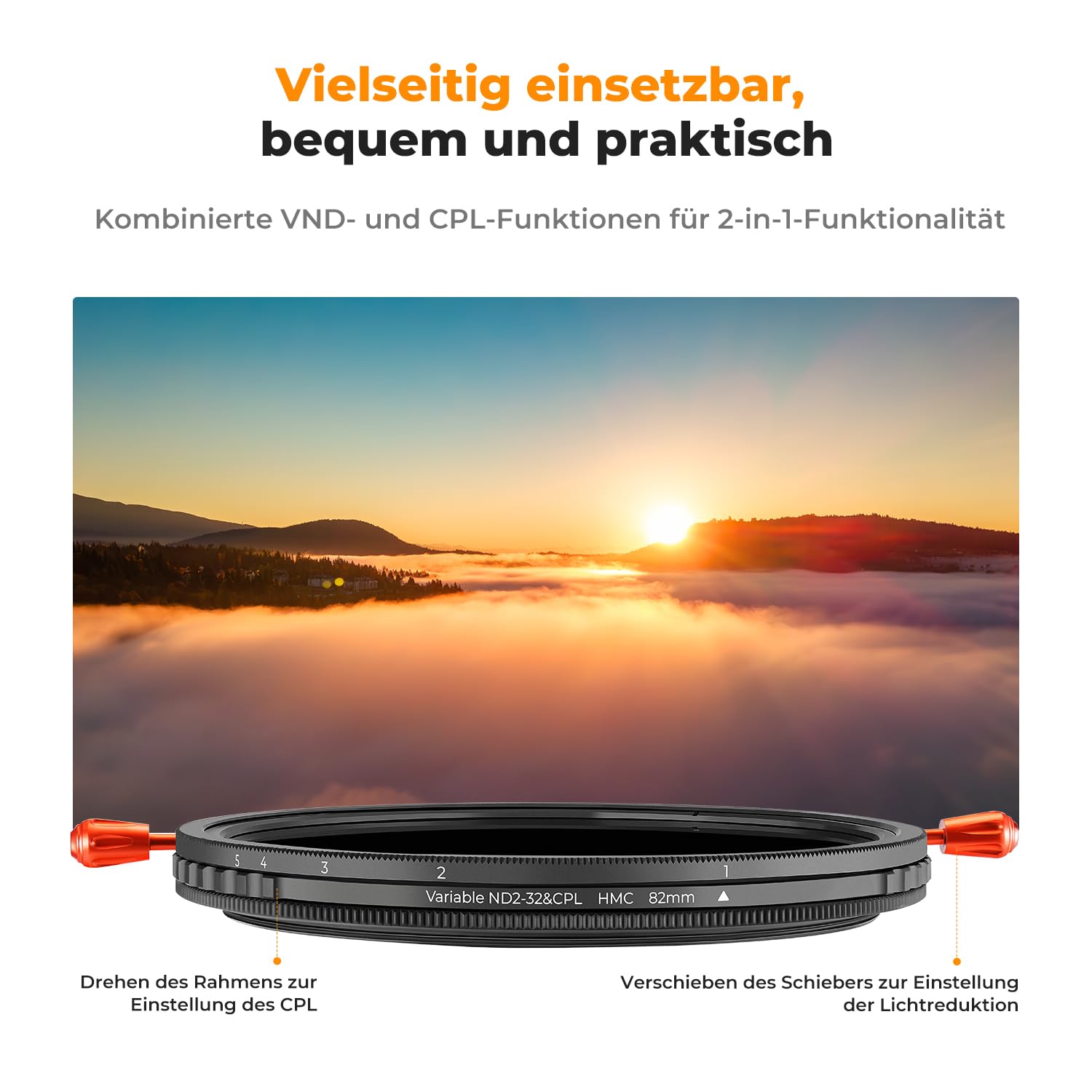 K&F CONCEPT Nano-K Serie ND Filter 72mm CPL&ND2-ND32 2 in 1 multifunktionaler Graufilter und CPL Filter Polfilter