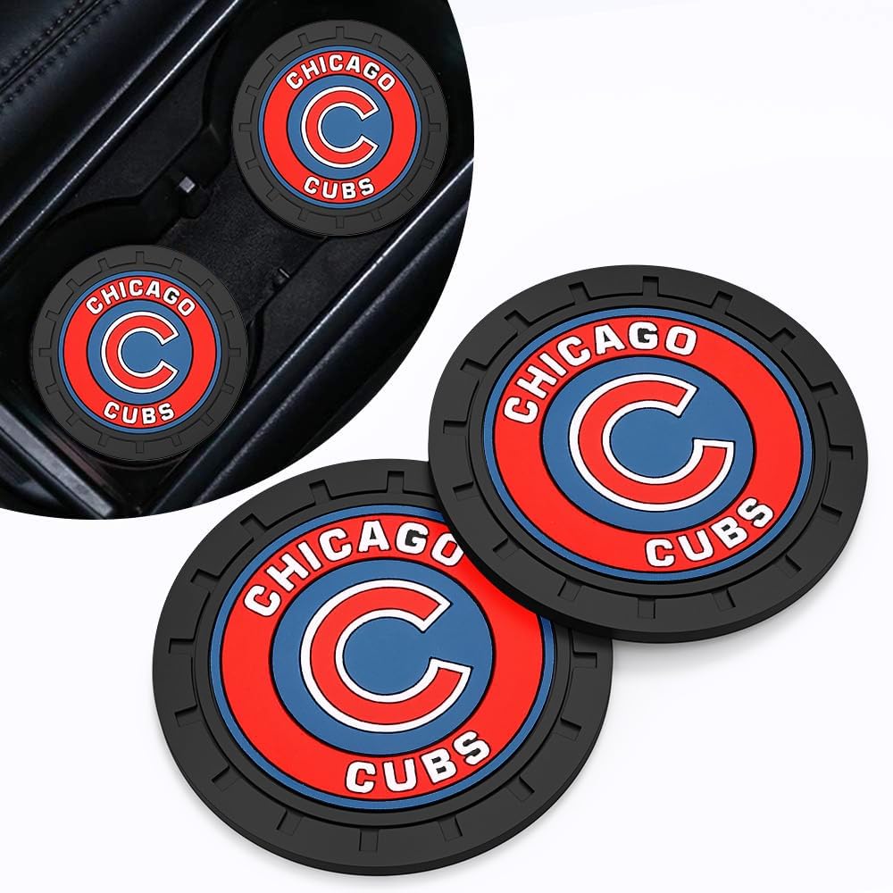 Car Cup Holder Coasters for Chicago Cubs Baseball Fans, Silicone Non-Slip Car Coasters for Car Cup Holder,Car Interior Accessories, Chicago Cubs