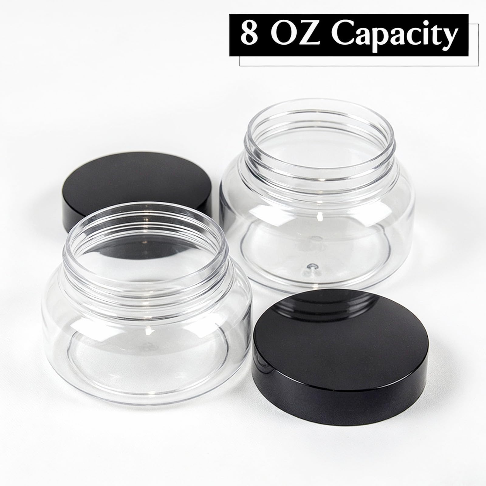 TUZAZO Plastikowy pojemnik 230 ml słoiki toskańskie z pokrywkami, bez BPA, 24 sztuki, puste, okrągłe, przezroczyste pojemniki na kosmetyki, słoiki na masło do ciała, na balsam, krem, żel, peeling