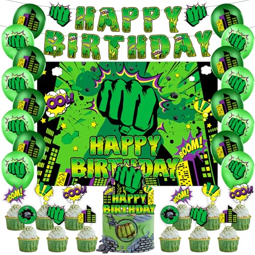 Green Hero Birthday Decorations Hero Theme Baby Shower Birthday Party Supplies Set Includes Banner Backdrop Balloons Cake Toppers
