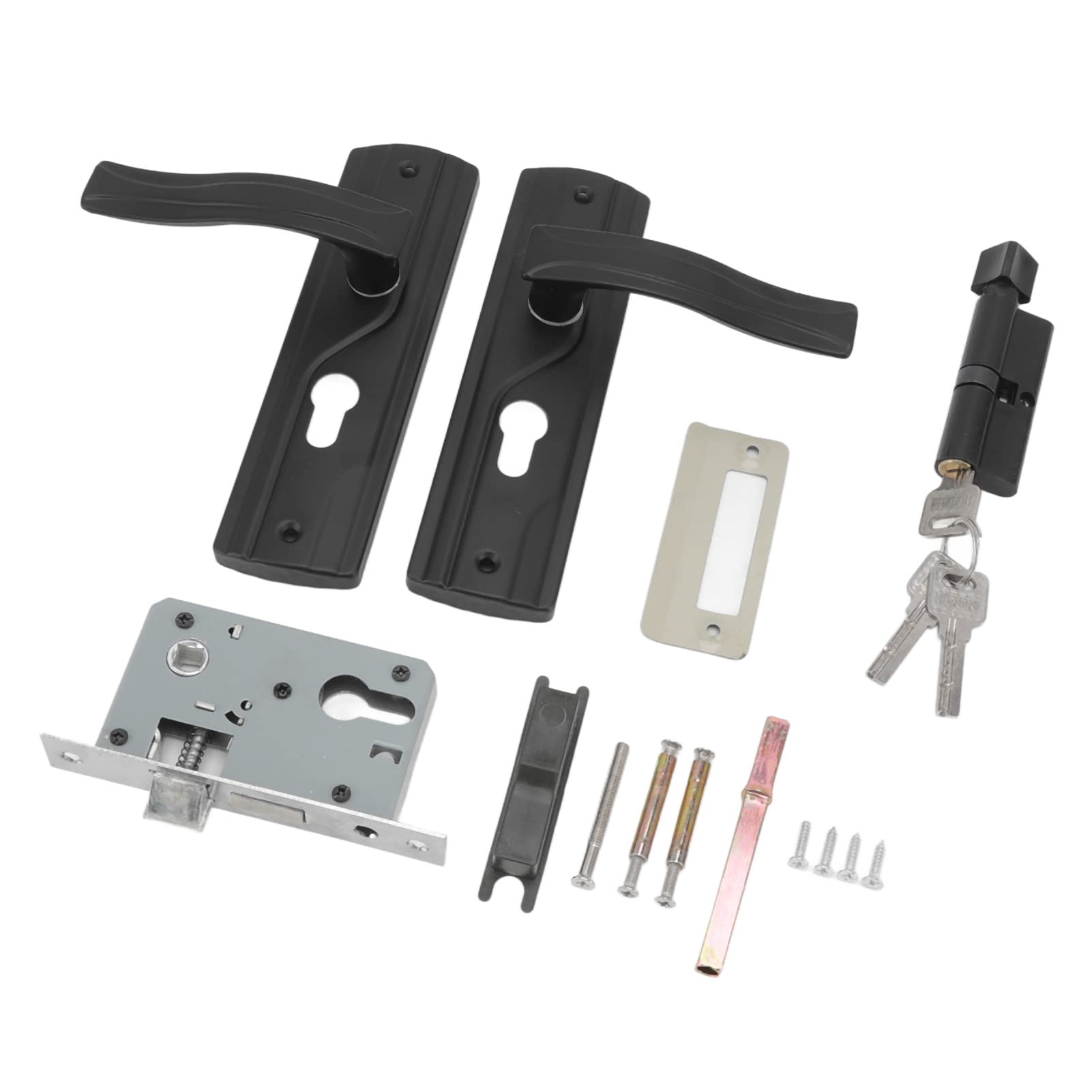 Yitre Bedroom Door Lock Set, Universal Black Door Handle Lock Key Set Thickened Handle for Living Room