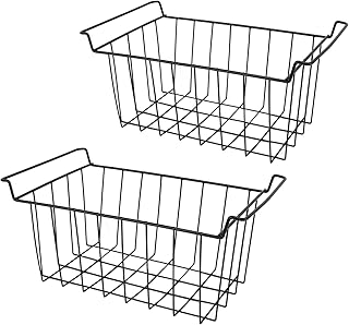 Freezer Basket, 2Pcs Chest Freezer Organizer Bins Deep Freezer Wire Basket Storage Bin with Handles, Hanging Stackable Chest Freezer Storage Baskets for Pantry Home (L 41.5cm X W
