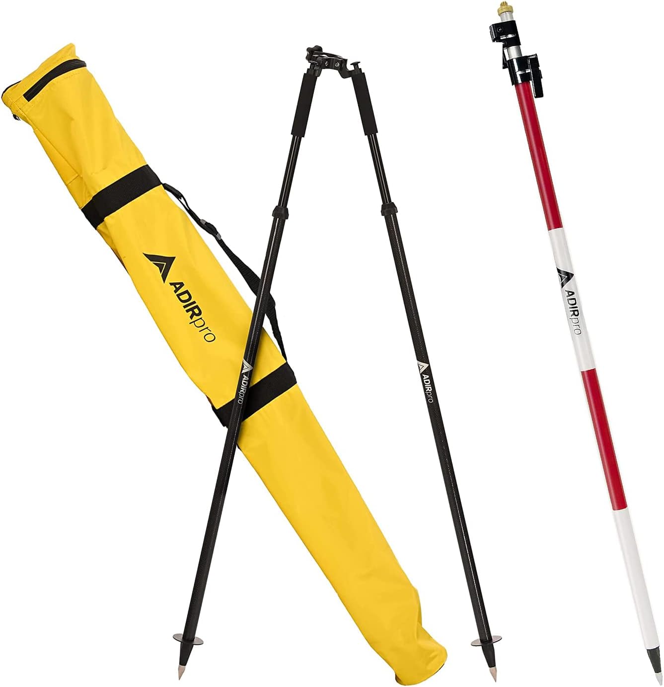 AdirPro Aluminum Prism Pole - Telescopic 12’ (3.7m) Red/White, & AdirPro Prism Pole Bipod Bundle