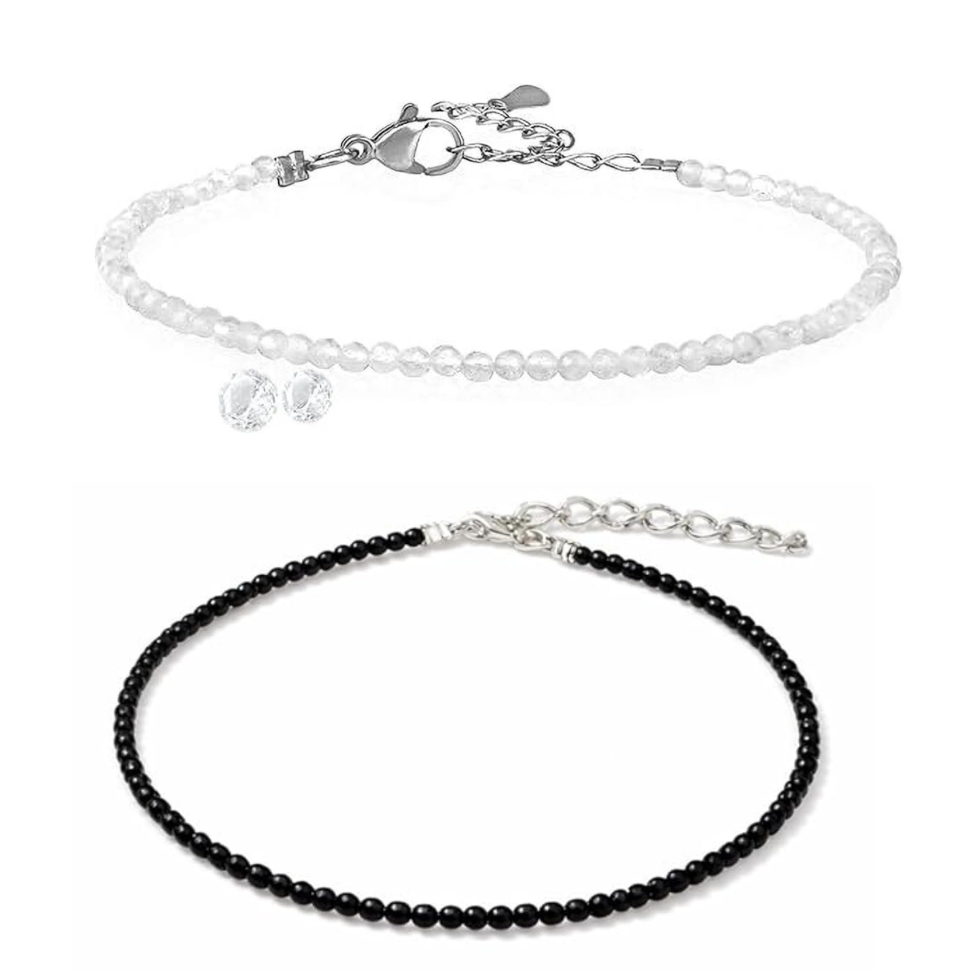 Crystal Beads Anklet Combo Set – Clear Quartz & Black Tourmaline
