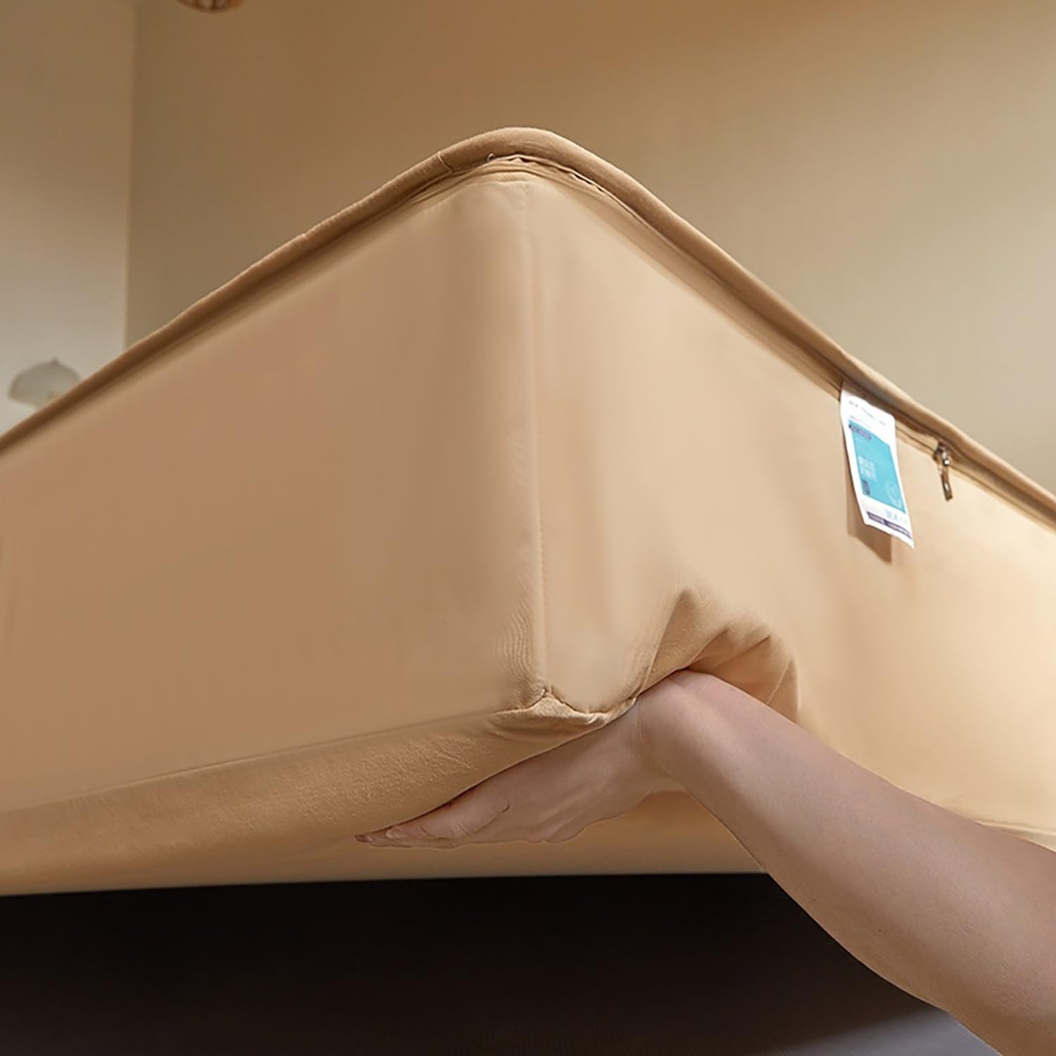 Coprimaterasso con Cerniera - Fodera Materasso Trapuntato, Imbottito, 80x190/90x190/120x190/140x200/160x190 cm, Personalizzabile, Protettivo e Respirante(Cachi,90x200+15cm)