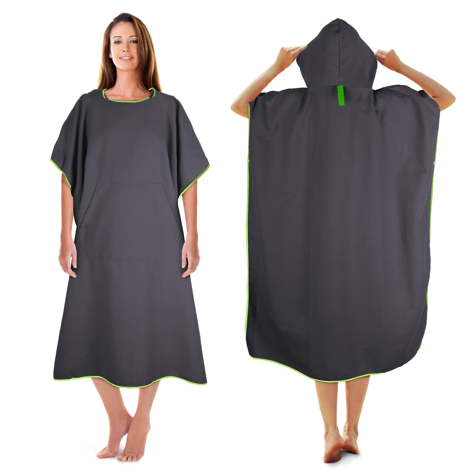 KUOGAS Badeponcho Damen & Herren,Mikrofaser-Surf Poncho, Badeponcho Handtuch, aus Mikrofaser auch als Umkleidehilfe Strand (Dunkelgrau, 01-Medium)