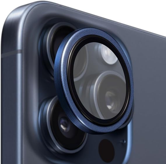 BUFF LABS iPhone 15 Pro Max / 15 Pro Compatible Titanium Camera Lens Protector (Blue Titanium)