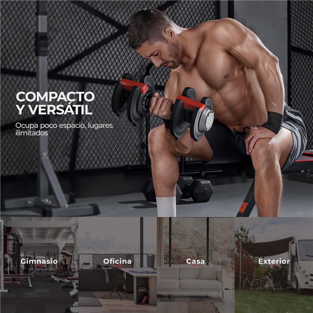 Yaheetech Mancuerna Ajustable 12 en 1/11 en 1 Pesas y Mancuernas Ajuste Rápido de 1.5 a 12.5kg/1,5 a 18kg/3 a 24kg/2 a 40kg con Base de Almacenamiento para Gimnasio en Casa
