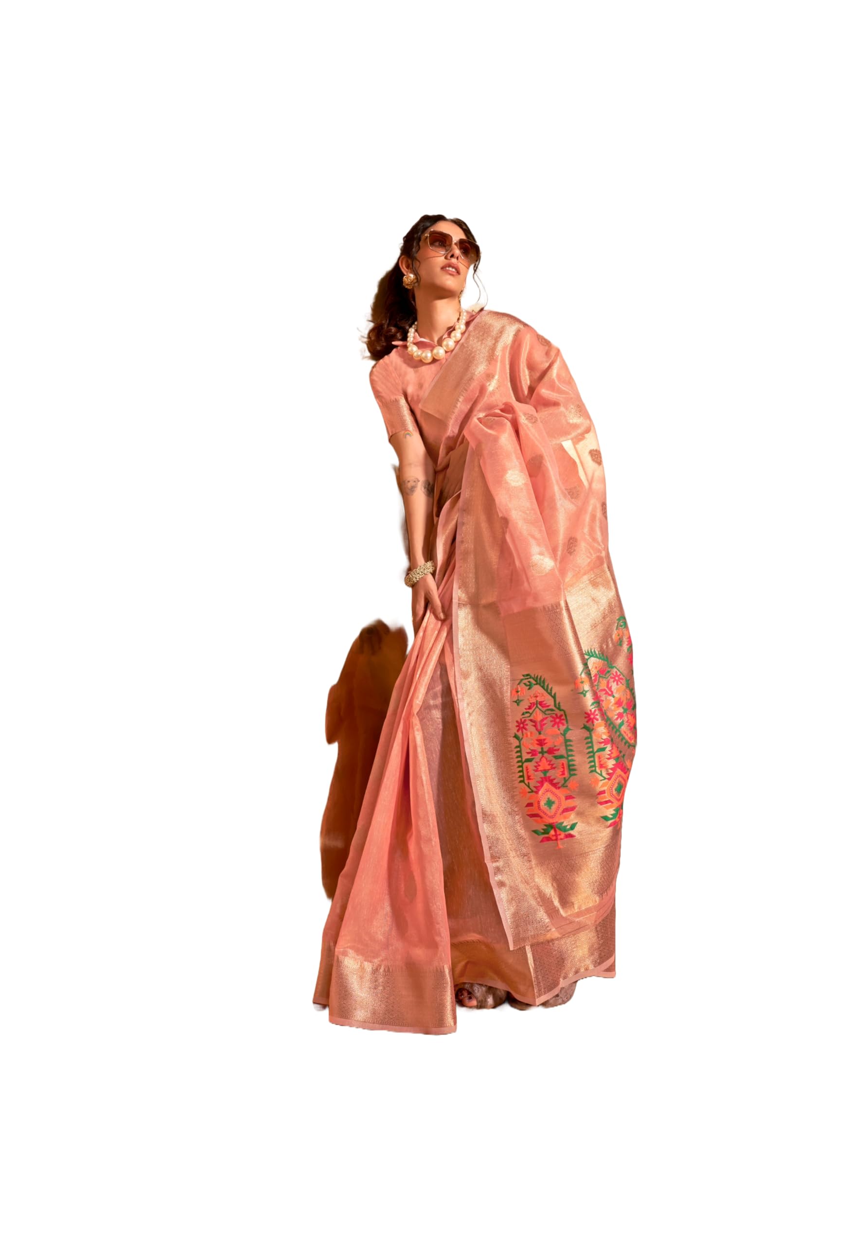 Designer Paithani tissue silk saree with unstitched blouse