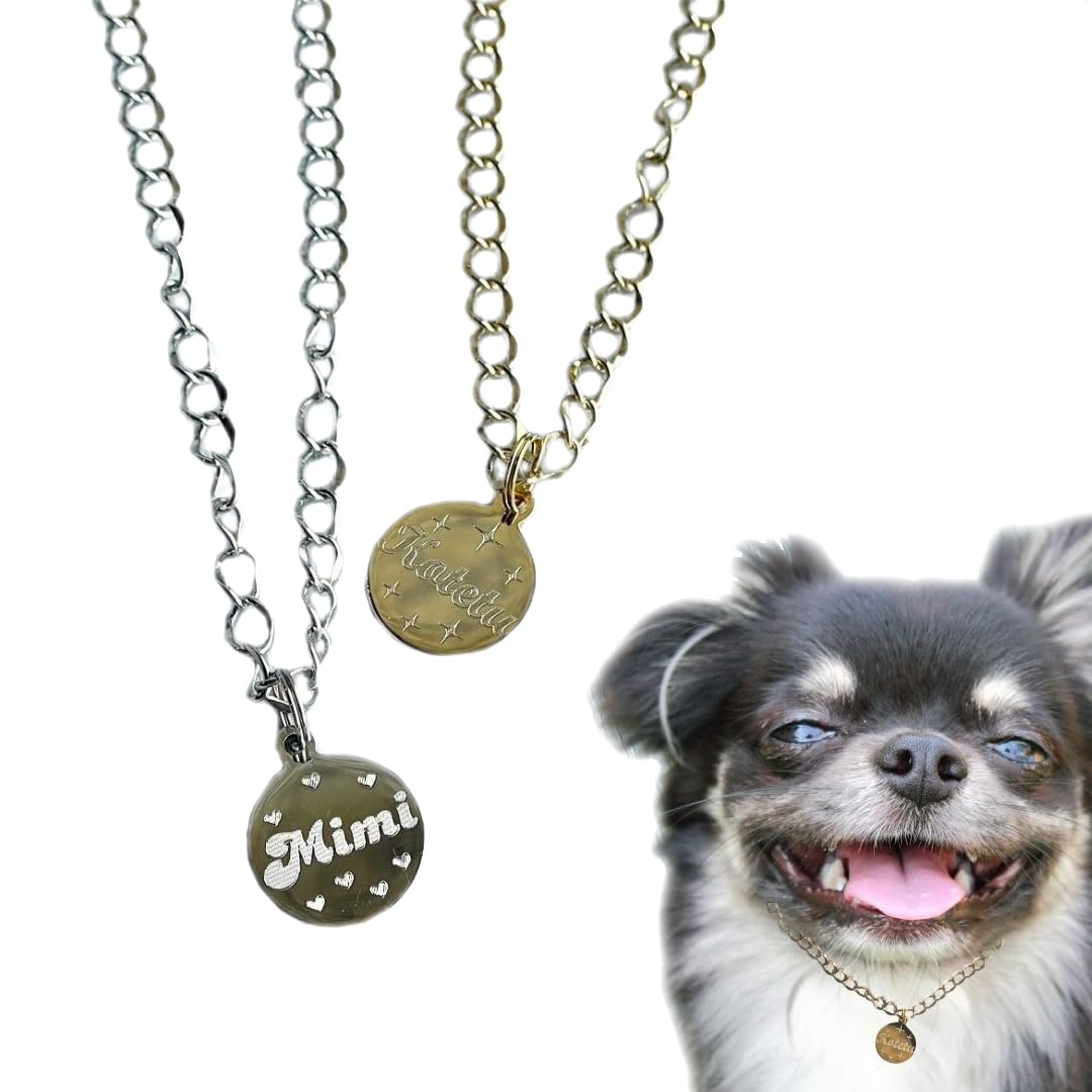 愛犬にかわいいネックレスを 犬　首輪 オリジナル 名前入り ネックレス 迷子札 Amazon | 犬 迷子札 ネックレス チェーン ネームプレート おしゃれ