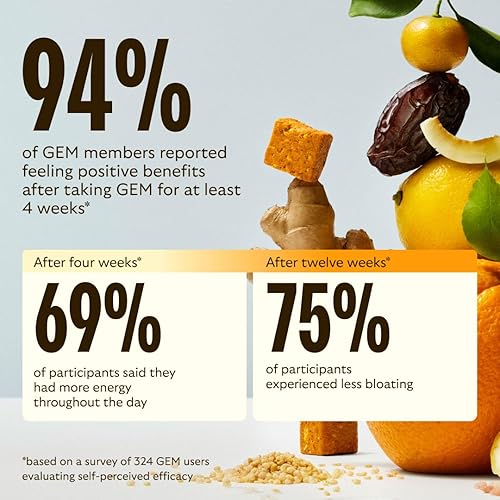 Miniatura 8 de The GEM Bite Daily Multi 4 x 7-Bite Pack  Jengibre cítrico  Soporte todo en uno para energía, intestino, piel, hueso, cerebro e inmunidad  Complejo