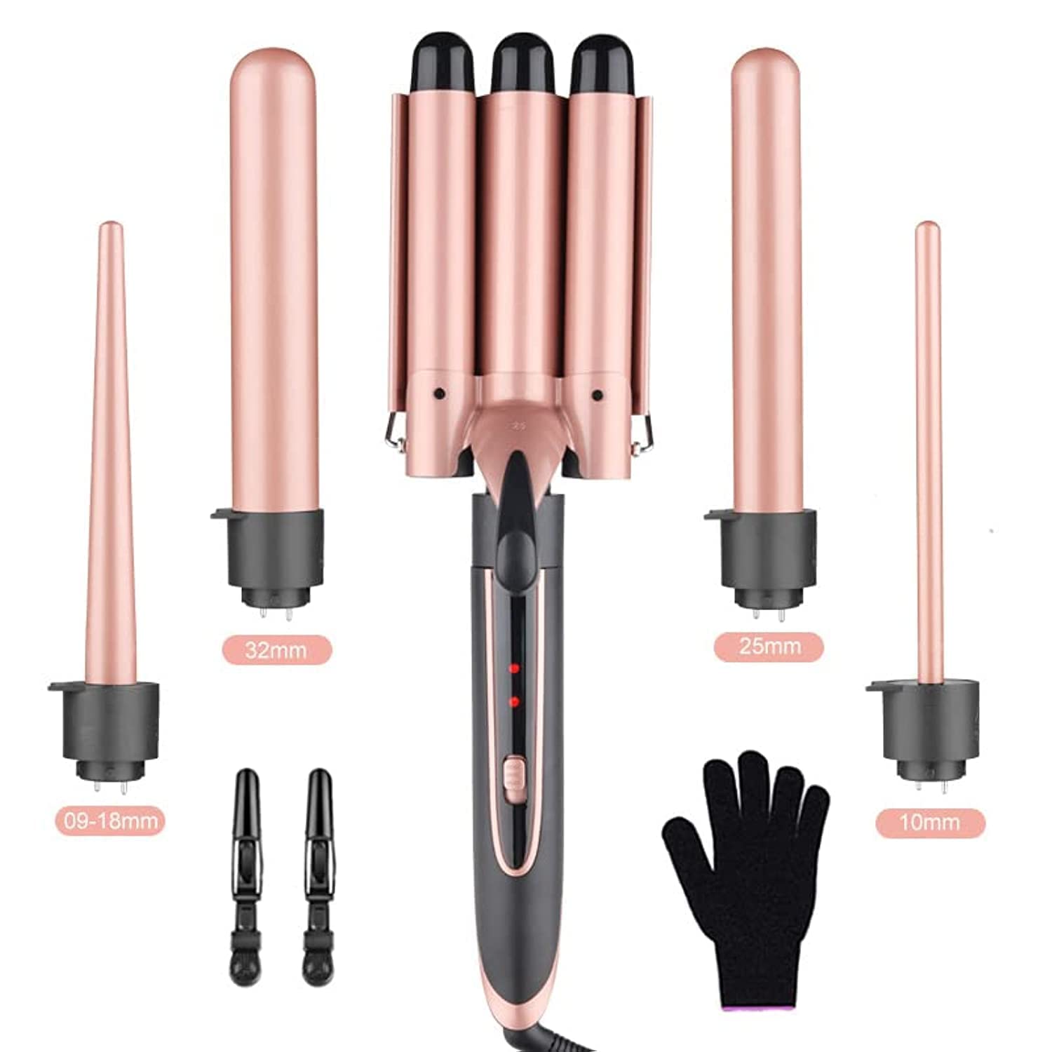 Gonice Curling Iron Wand, 5 in 1 Curling Iron Set with 3 Barrel Hair Crimper for Women, Fast Heating Hair Wand Waver in All Hair Type
