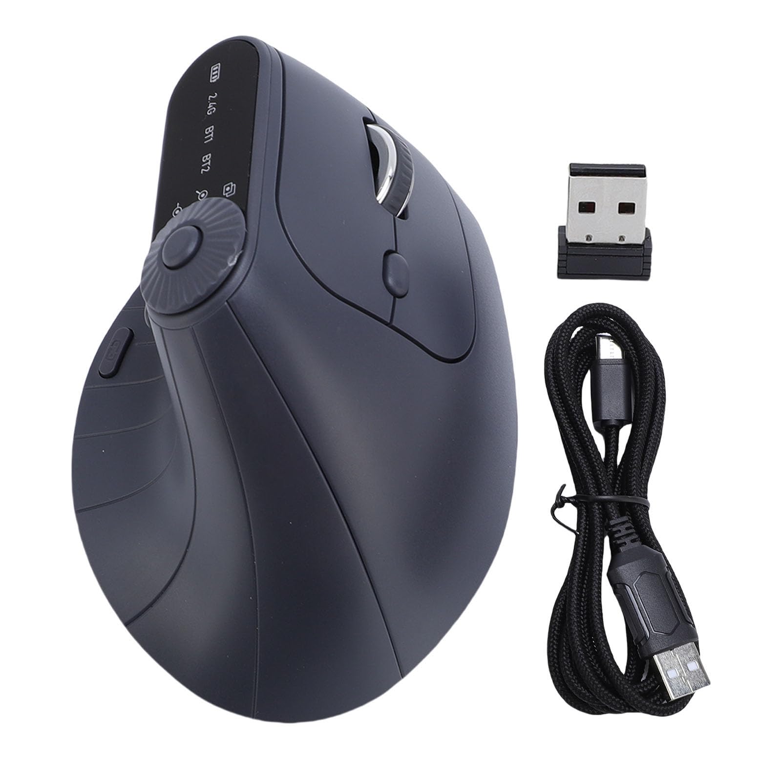 PUSOKEI Ergonomische Vertikale 2,4-G-Maus, Kabellose Wiederaufladbare Bluetooth-Maus mit Scrollrad und LED-Anzeige, 4 Einstellbare DPI, Leise Klicks für Laptop-Desktop-Computer