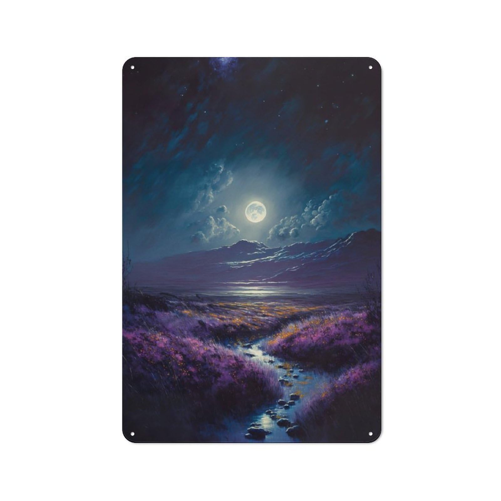 Junmoney Mystic Purple Mountain Metal Plaque 30X20cm With For Hallway Wall, Retro Decor, For Wall Display Collectors