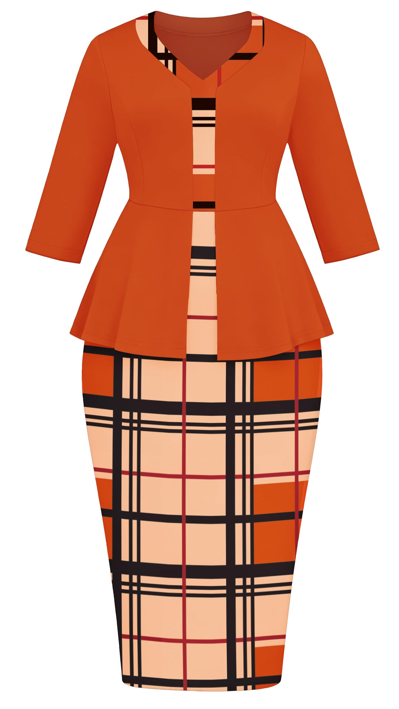 FANDEE Women's Pencil Dresses Midi Bodycon Elegant 3/4 Sleeve Business Work Dress