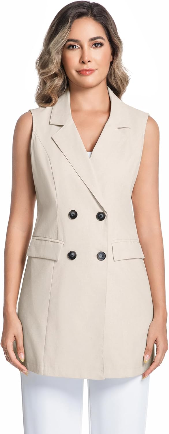 IDEALSANXUN Womens Long Linen Vest Dressy Sleeveless Blazer Jackets Outerwear Tops - Image 6