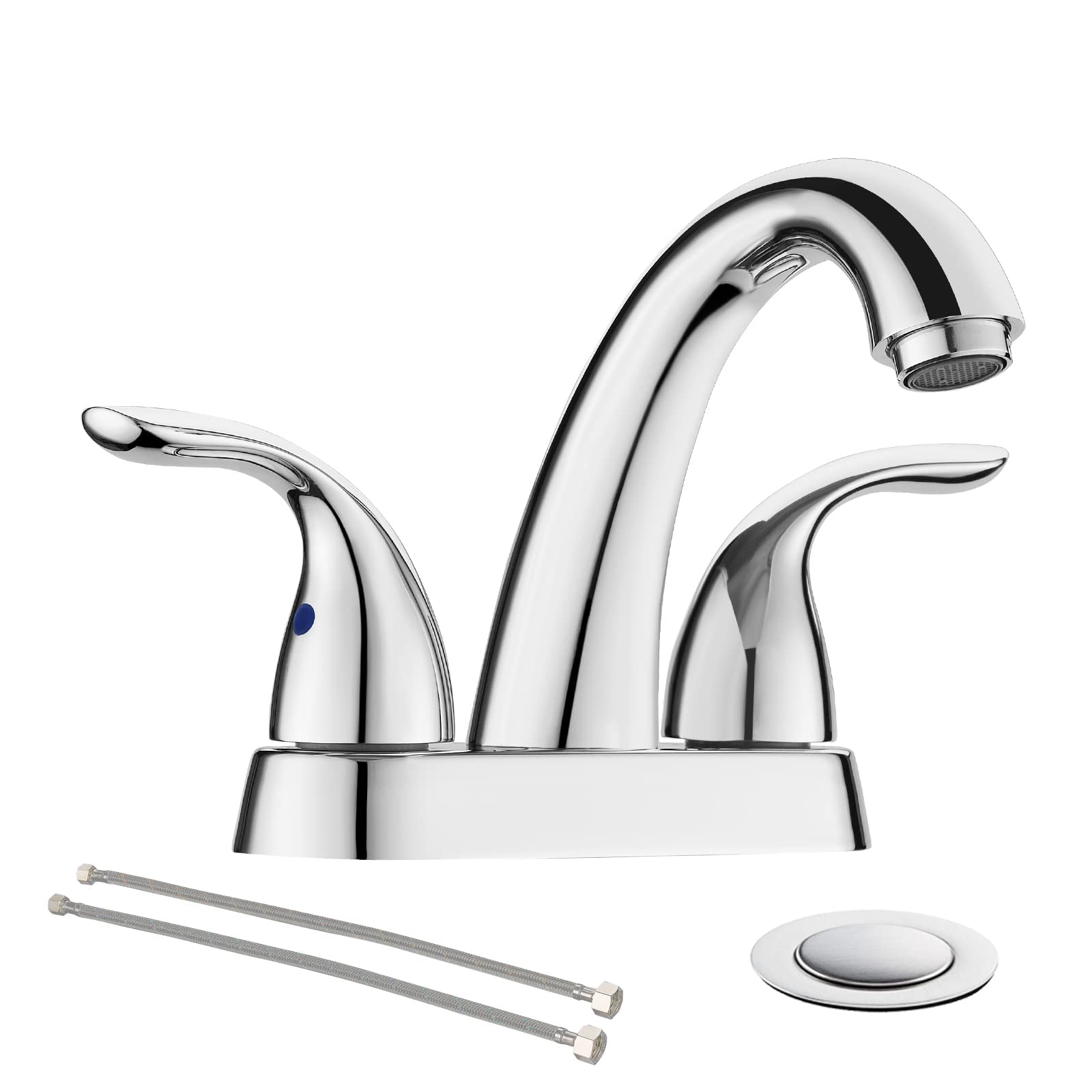 Phiestina Chrome 4 Inch 2 Handle Centerset 2 or 3 Holes Bathroom Faucet, Vanity Sink Faucet with Copper Pop Up Drain and Water Supply Lines, BF008-5-C