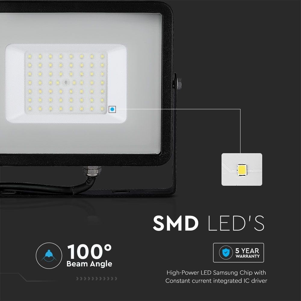 V-TAC Zewnętrzny reflektor LED 50 W z chipem Samsung - [najnowsza generacja] - IP65-4000 lumenów - czarny reflektor LED do domu, ogrodu, garażu, wodoszczelny, do reflektorów, naturalne, białe światło