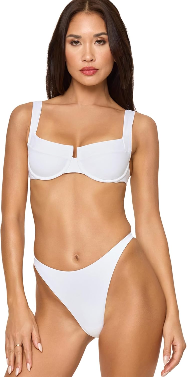 L*Space Mako Bikini Top for Women, Maximum Support, Underwire Fit, Adjustable Back Tie, Thick Straps