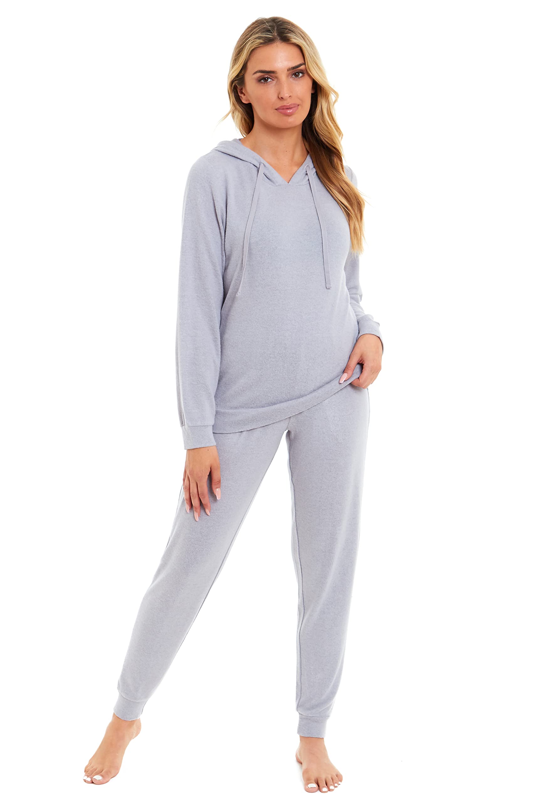 Daisy Dreamer Womens Hooded Pyjama Set Cosy Soft Touch Lounge Wear Sets Knitted Loungewear PJs, Grey Medium
