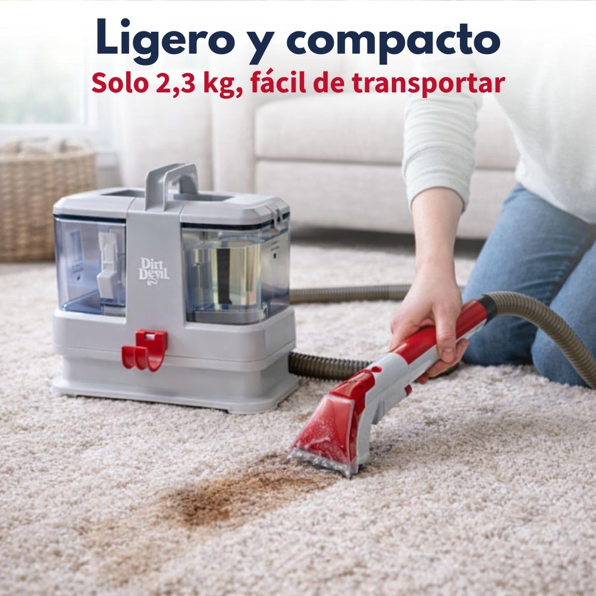 Dirt Devil Limpiador de tapicería DD1005 – Limpiador de alfombras aspirador con función de pulverización – Aspirador para sofá, sofá, alfombra, textiles y coche – Aspirador húmedo 0,8 l tanque de agua