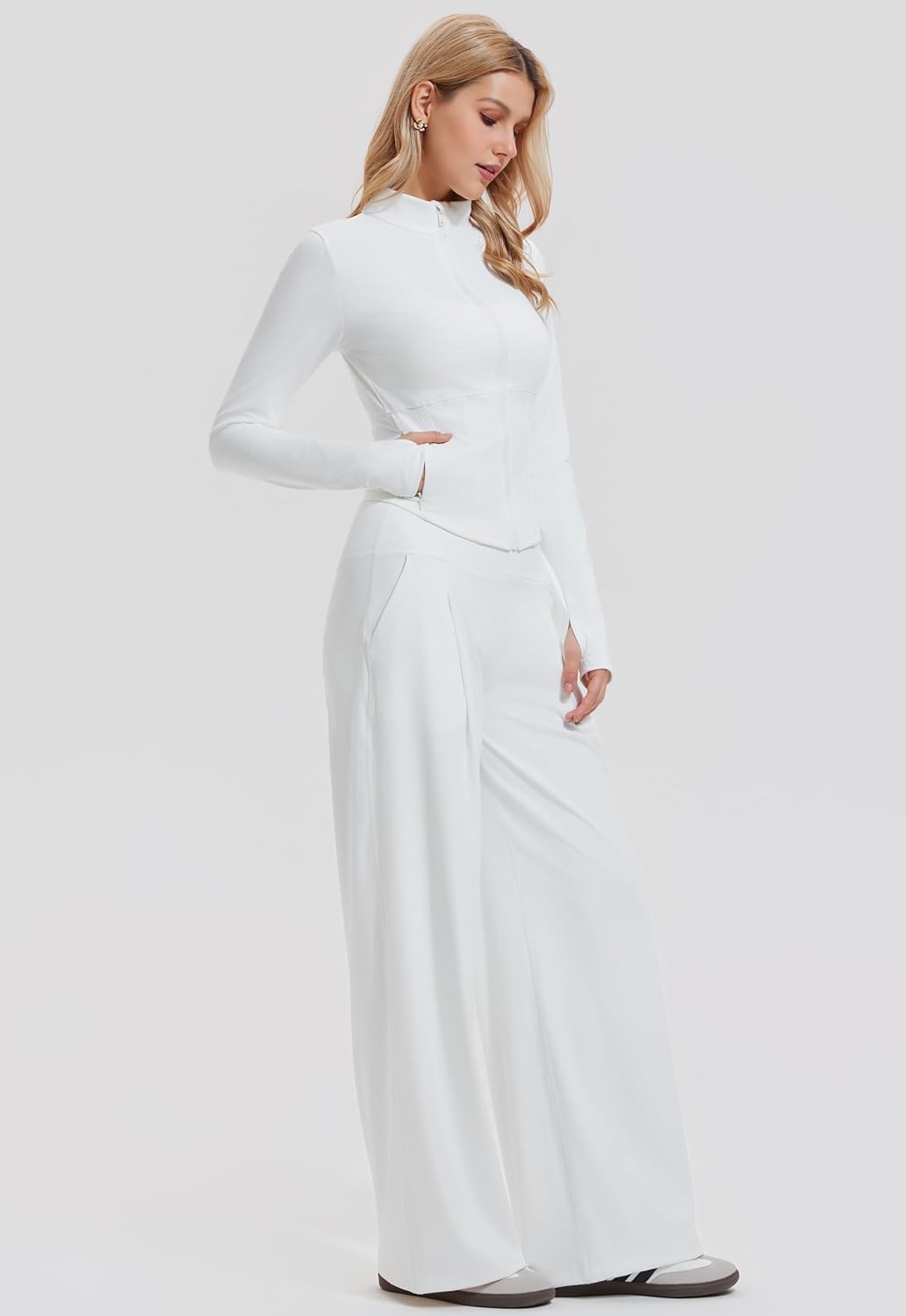 Mudere Women's 2 Piece Lounge Set Long Sleeve Full Zip Wide Leg Pants Casual Tracksuit Sweatsuit for Travel Fall Outfits - Image 3