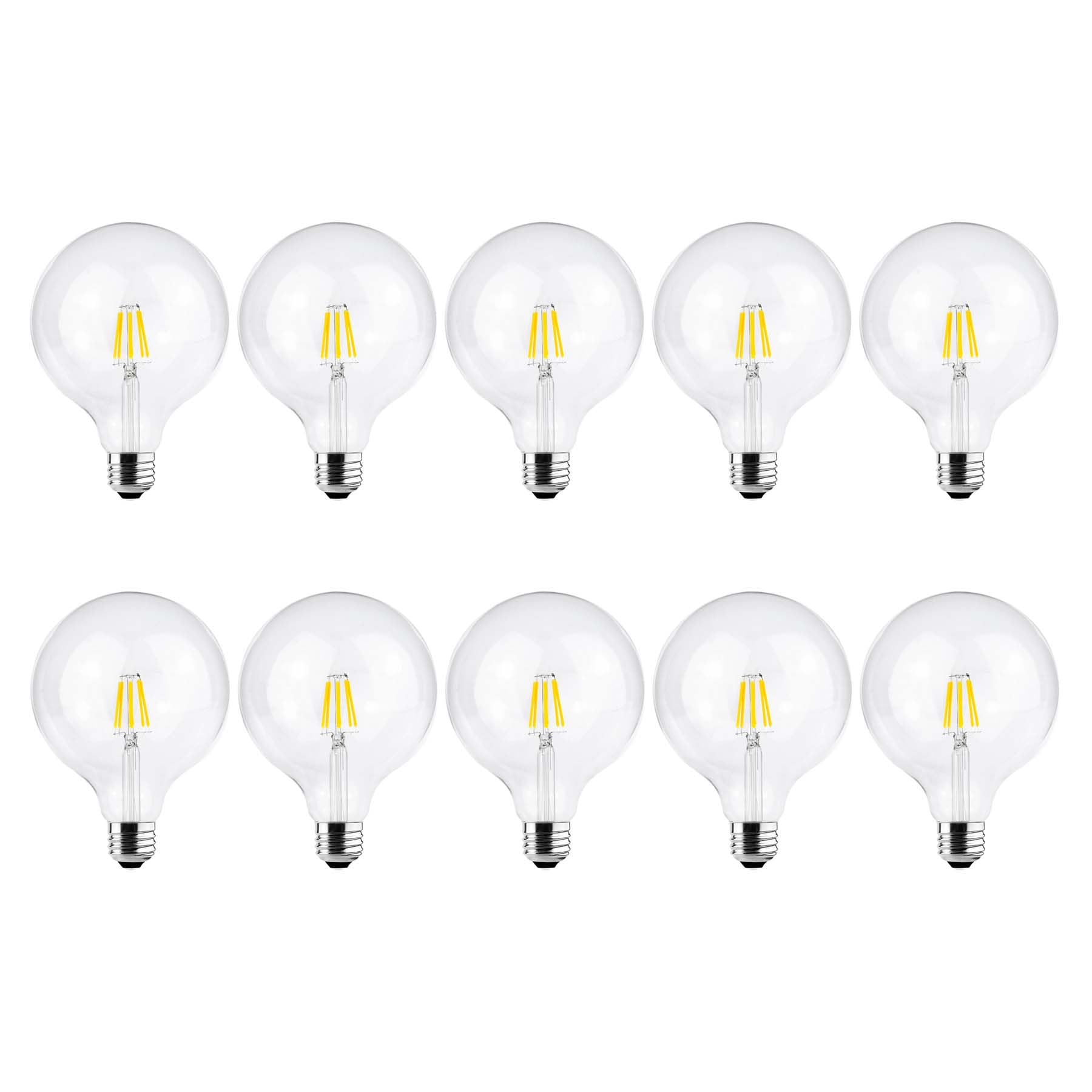 G.W.Sยฎ LED Filament Bulb, G125 E27 Edison Screw, LED Globe Bulb, 8W Dimmable Day White 6400K, Clear Glass, Pack of 10