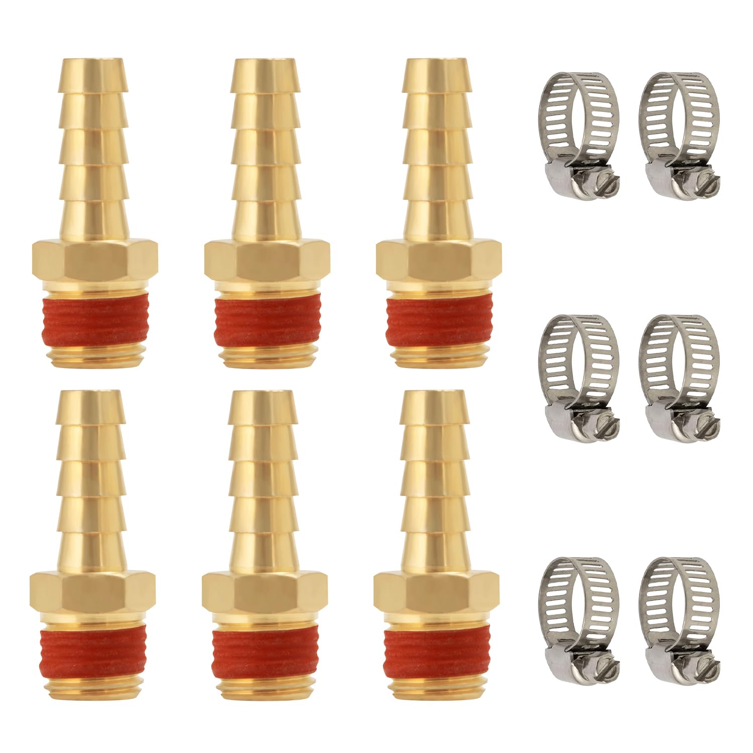 SUNGATOR 6-Pack 5/16" Barb to 1/4" NPT Air Hose Fittings, Brass Air Hose Repair Kit with Sealant, 5/16" to 1/4" NPT Male Brass Fittings, Barbed Gas