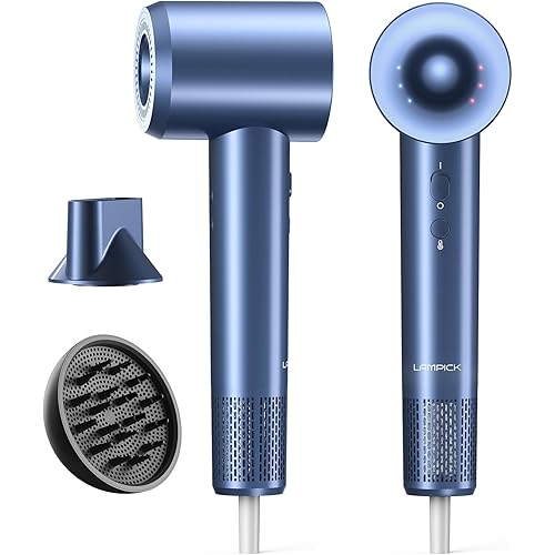 Hair Dryer, 150000 RPM Lightweight High Speed Ionic Blow Dryer for Fast Drying, 500 Million Negative Ions Care & Heat-Control Hairdryer with Magnetic Diffuser & Nozzle, 5 Temps & 3 Speeds