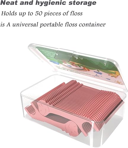 Miniatura 4 de Holy Rose Hilo dental sin sabor para niños, sin flúor, doble línea, púas de hilo dental, funda portátil de 50 unidadescaja, cuidado bucal divertido