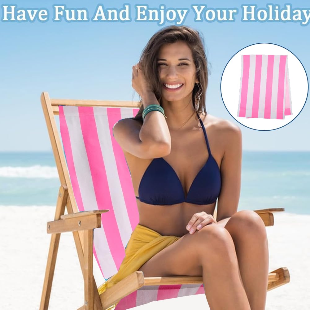 GORGECRAFT 120X43cm Beach Sling Patio Chairs Canvas Folding Chair Replacement Outdoor Chairs Cloth Replacements Hot Pink White Stripes Portable Reclining Sling Chair Fabric for Summer Vacation Garden - Image 4